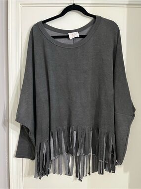 Fantastic Fawn Charcoal Fringe Top